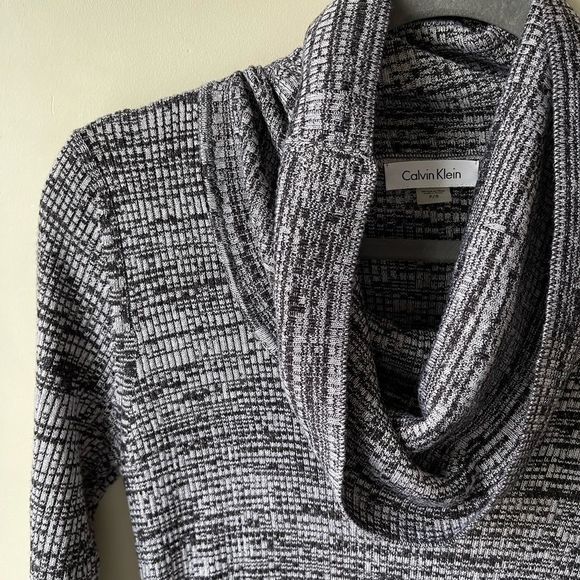 Calvin Klein Cowl Neck Marled Knit Sweater Dress Size Small Gray Black White - Picture 7 of 12